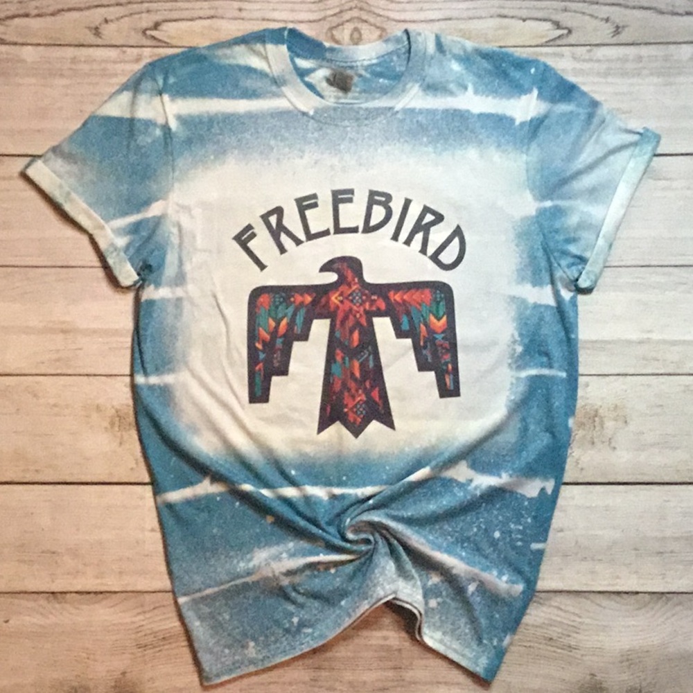 Bleached Blue Aztec Unisex Freebird Shirt - Picture 2 of 7